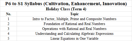 Introduction to Secondary School Mathematics Holiday Classes + Registration G...